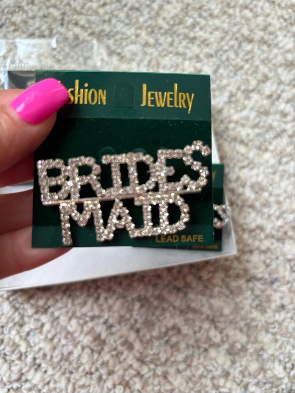 Maid of Honor' & Bridesmaid silver all rhinestones Pins -